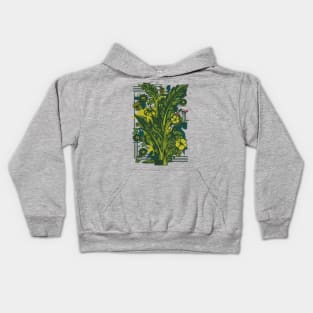 Green Plant Leaf Pattern with Abstract Art Kids Hoodie